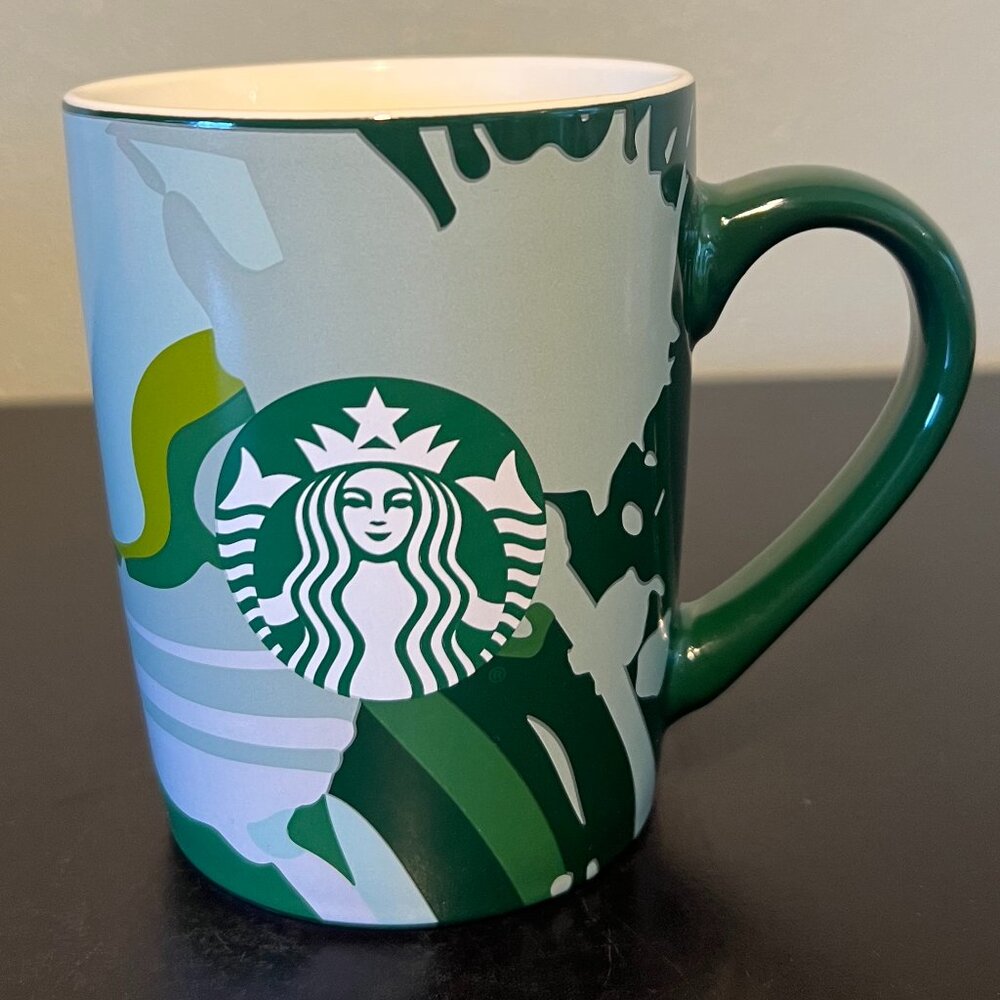 STARBUCKS Mermaid Siren Logo Seafoam Green Swirling Water Wave Coffee Mug 2021